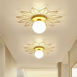 Luci dorate di lusso nordiche per corridoio Ingresso corridoio Corridoio Balcone Apparecchi di design floreale Lampada da soffitto in vetro G9 LED 0209