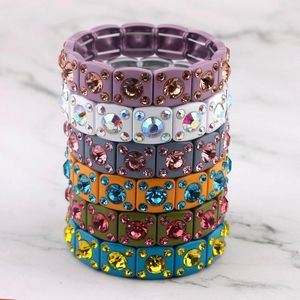 Bangle ZWPON Square Paint Base Glass Crystal Elastic Bracelets 2023 Fashion Luxury Tile Bead Bracelet Brand Designer Jewelry Wholesale