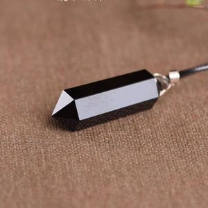 Pendant Necklaces Druzy Natural Black Obsidian Hexagonal Column Crystal Pendants Leather Chains Necklace For Women Jewelry