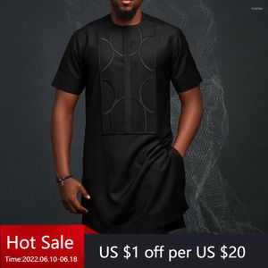 Camisas casuais masculinas Dashiki Camiseta masculina Round Round pescoço de mangas compridas algodão bordado de mangas curtas de mangas curtas Men.