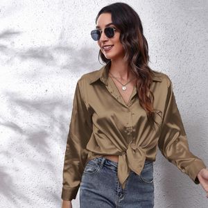 Kvinnors blusar Autumn Fashion Button Up Satin Silk Shirt Youth Woman och Pretty Luxury ol Female Clothing