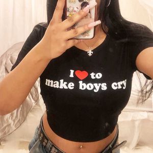 T-shirt feminina harajuku letra Adoro fazer um garoto imprimir pano de manga curta skinny tops women y2k kawaii streetwear tee y2302