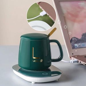 Cups Saucers Water Cup With Heating Base Spoon 55 Degree Celsius Thermostatic Ceramic Stand USB Powered Coffee Mug For Home Office Gift