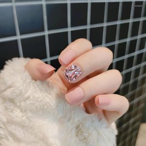 False Nails 24pcs moda rosa shinestone decoração pressionar em uma broca completa feita à mão falsa com cola