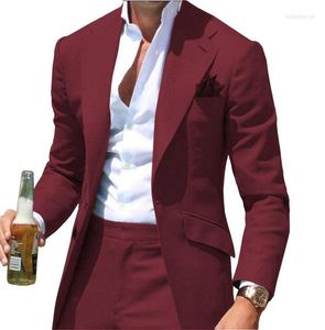 Men's Suits Latest Notch Large Lapel Burgundy Men's Suit Blazer Casual Fashion Jacket Pants Groom Wedding Party Dress Custom Tuxedo 2