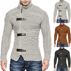 Camisolas de suéter masculino Turtleneck Button Autumn Winter Slave Slove Tops Tops Moda Slim Solid Streetwear Sorto