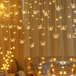 Strängar fjärilar Led Icicle String Lights Christmas Fairy Garland Outdoor Home for Wedding/Party/Curtain/Garden Decoration