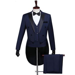 Mens Suits Blazers Tuxedo Tailcoat Formal Dress Swallow Tail Coat Navy Blue Male Jacket Party Wedding Dance Magic Performance 230209