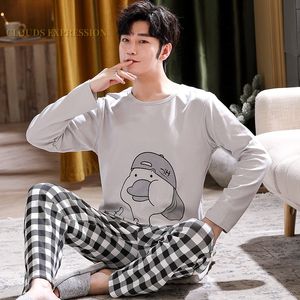 Herren-Nachtwäsche, Herbst-Winter-Herren-Baumwoll-Pyjama mit Buchstaben, gestreift, Cartoon-Pyjama-Sets, lässiger Schlaf-Lounge-Pyjama, Übergröße 4XL, Pijama 230208