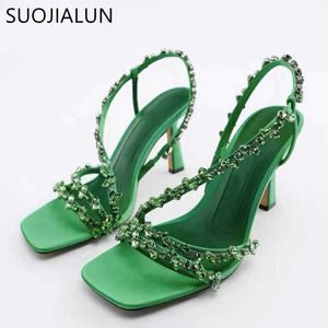 Nya mode suojialun kvinnor sandaler sandal sommarmärke bling crystal smal band damer eleganta gladiator skor tunna höga häl pumpar t230208 103