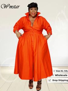 Plus storlek klänningar wmstar plus size klänningar för kvinnor kläder casual lös skjorta lång maxi klänning mode streetwear grossist dropp 230209