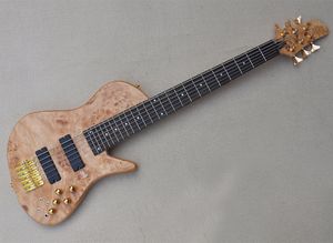 6 Strings Neck Thru Body Electric Bass Guitar with Burl Maple Veneer Rosewood Fingerboard Can be Customized