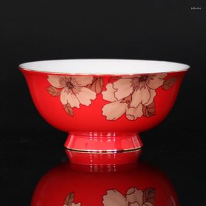 Ciotole Ciotole cinesi da 5/6 pollici Ciotole rosse in ceramica Bone China Ramen Rice Stoviglie Decorazione Accessori Regalo festivo