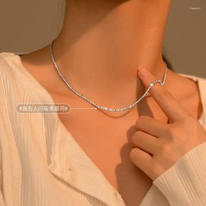 Kedjor 2mm glittring verklig. 925 Sterling Silver Starry Sky Chain Choker Necklace Y Jewelry C-D7369