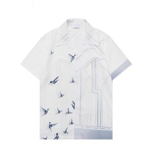 23 Camisa de grife de luxo Camisa de boliche com estampa geométrica de moda masculina Camisa casual de flores havaianas Camisa masculina de manga curta justa e versátil