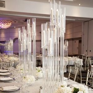 decoration New Style Crystal Clear Candelabra not Glass Candelabra Flower Stand Acrylic Candle Holder for Wedding Table Centerpiece imake560