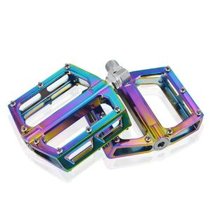 Bike Pedals Mulit Colorful Bearing Pedals Hollow Design Flat MTB Road Folding Bike Bicycle Pedals 8 Anit-Skid Nail CR-MO Axis Cycling Pedals 0208