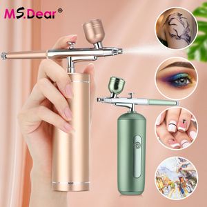 Hemskönhetsinstrument Airbrush Air Compressor Kit Nano Sprayer Water Oxygen Injector Gun For Nail Art Tattoo Craft Cake Makeup Mist Airbrush 230208