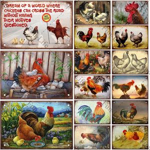 Chicken Poster Vintage Metal Painting Tin Signs Plate Rooster Hen Egg Retro Plaque Bar Pub Farm Home Wall Decor 20x30cm Woo