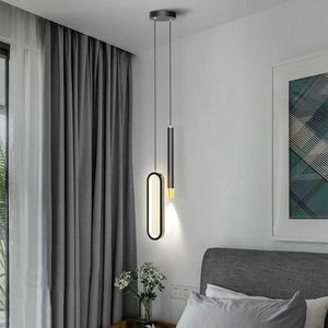 Lights Modern Hanging Pendant Lamps For Bedroom Bedside Lighting AC 220V LED Black High Ceiling Suspended Light With Long Cable 0209