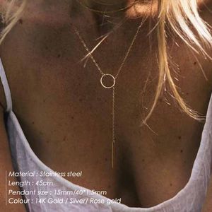 Минималистское ожерелье с подвеской в виде круглой палочки для женщин, жемчужное ожерелье с ключицами и листьями, длинная цепочка, модные украшения, массивный подарок для девушки