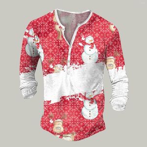 Magliette da uomo Camicia da uomo Abbigliamento Kawaii Moda Casual Allentato Natale Piccolo pupazzo di neve Stampato a maniche lunghe T-shirt grafiche Vintage Party Top 4