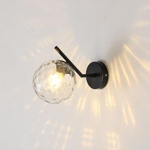 ウォールランプ北欧照明ベッドルームベッドサイドLEDナイトモダン階段ランプブラック/ゴールデンガラスボール表面照明