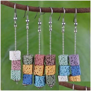 Dangle Chandelier Wholesale Original Volcanic Stone Square Bead Earrings National Style Long Lava Retro Classic Dh4P8