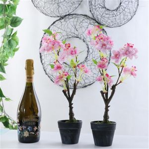 Dekorativa blommor 40 cm Cherry Blossom Bonsai Set Artificial Plant Flower With Pot Home Christmull Decoration Wedding Dekorera