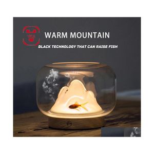 Night Lights Warm Mountain Light Bedside Desktop Table Lamp Black Technology Luminous Fish Tank Flower Decoration Jewelry Unique Gif Dhdmj