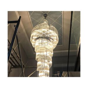 Chandeliers Villa Chandelier Duplex Building Crystal Lamp Post Light Light Luxury Stair Long Air para Spring Floor Shop Drop Deliver Dhp9f