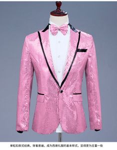 Mens Suits Blazers Pink Sequin One Button Dress Brand Nightclub Prom Men Suit Jacket Wedding Stage Singer Costure Bowtie Inkludera 230209