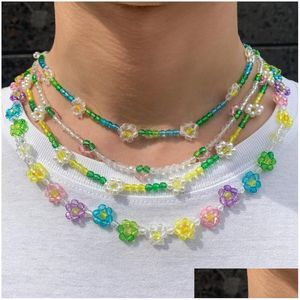 Charms Vedawas Ins Sweet Daisy Flower Necklace For Women Korean Cute Romantic Beads Clavicle Summer Jewelry Girlfriend Giftsch Dh1Ri