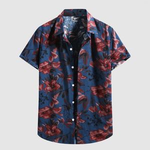 Mäns T-skjortor Herrens avslappnade Hawaiian skjorta Floral Turn-Down Kort tryck krage Sleeve Men All-Flower Cardigan Lapel