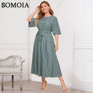 Sukienki w dużych rozmiarach Somoia Plus Size Summer Niebieski okrągły okrągła szyja Bronzing Formal Dress Wedding Dinner Sukienki Hurtowe Drop 230209