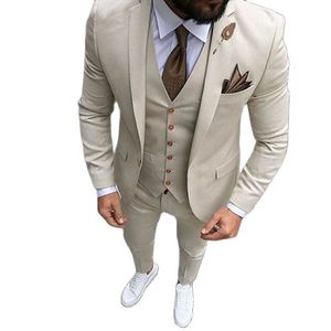 Męskie garnitury Blazers Najnowsze projekty płaszczowe Press Beige Suit PROM TUXEDO Slim Fit 3 -Piece Groom Wedding na niestandardowe Blazer Terno Masuclino 230209