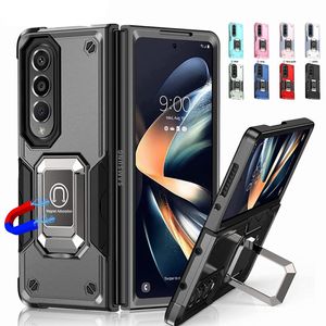 För Samsung Galaxy Z Fold 4 Armor -fodral med fingerringhållare Magnetiska bilmontering Militärkvalitetschockskyddsskydd för Z Fold4