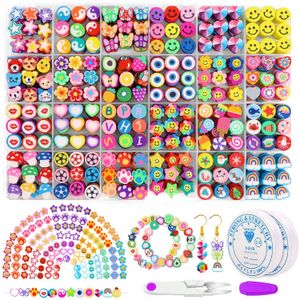 Jewelry 10MM Cute Clay Polymer Beads Kit Box For Bracelet Making DIY Accessories Charm Smiling Face Fruits Child Puzzle Bead Set 230208