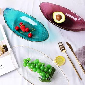 Plates Creative Color Gold-Painted Boat Type Glass Plate Household Restaurant Fruit And Vegetable Dessert Bowl Tray Exquisite Tableware