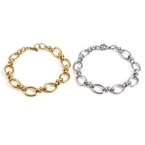 Link Chain 1 PC Stainless Steel Bracelets Multicolor Oval Round Punk Style Bracelet Gold Color Fashion Jewelry Wholesale 19.5cm long G230208