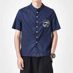 Männer Casual Hemden MRGB 2023 Sommer Männer Baumwolle Leinen Mode Stickerei Oversize Männliche Kurze Hemd Japanische Vintage Männer Kleidung