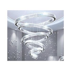 Lampadari Lampadario moderno per soggiorno Grande scala El Hall Led Anelli rotondi in cristallo Lampade Home Decor Lampada Drop De Dh1Fh