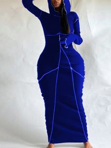 プラスサイズのドレスLWプラスサイズのドレスフード付きカラーラインステッチボディコンドレス女性用イブニングドレス230209のための秋の冬のパーティードレス