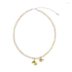 Choker-Halsketten Timeless Wonder Naturperlen-Zitronen-Charm-Halsketten für Frauen Schmuck Goth Kpop Statement Egirl Boho Seltenes Top-Geschenk