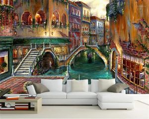 Sfondi 3d Carta da parati Pittura a olio Venezia Acqua Città Paesaggio Decorazioni per la casa Soggiorno Camera da letto Rivestimento murale Carta da parati HD1