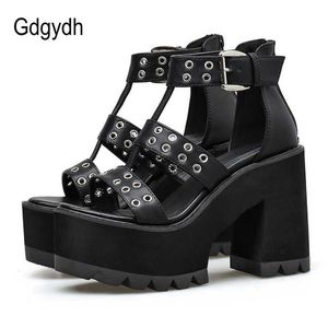 Для обуви в рок -стиле сексуальная gdgydh вечеринка Blakc Block Heel Sandal