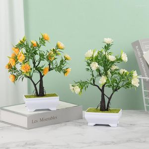 Dekorativa blommor konstgjorda rosblomma bonsai plast krukväxter växt hem rum bord dekoration falska växter el trädgård arrangemang ornament