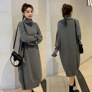 Maternity Dresses Autumn Winter Korean Casual Knitted Long Sweaters High Neck Loose Dress Clothes For Pregnant Women Pregnancy