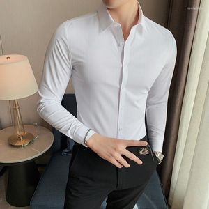 Camisas casuais masculinas de alta qualidade Luxo Business Busas Dark Stripe Shirt de Manga Lonja Menina Trendy Elegante Social Formal Bloups