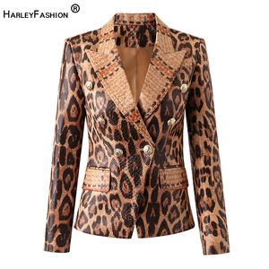 Kvinnors kostymer blazers HarleyFashion Spring High Streeet Women Blazer Jacket Unikt Snake Mönster Animal Ladies Pu Leather 230209